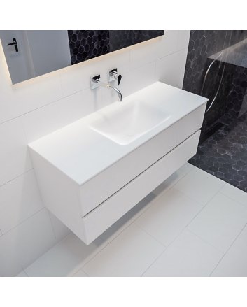 Mondiaz Vica 120 badmeubel talc 2 lades wastafel Cloud midden zonder kraangat