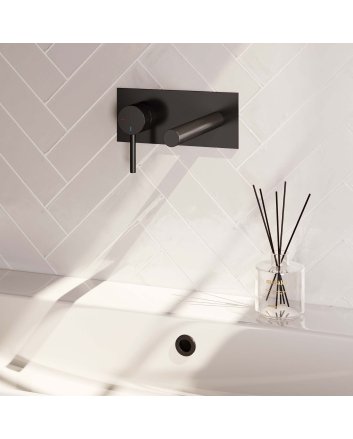 BRAUER Black Edition inbouw wastafelmengkraan met rechte uitloop en afdekplaat model A2 mat zwart