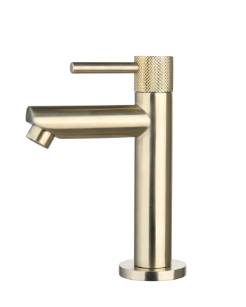 Sani DeLuxe Fonteinkraan opbouw rond Goud Geborsteld met geribbeld knop