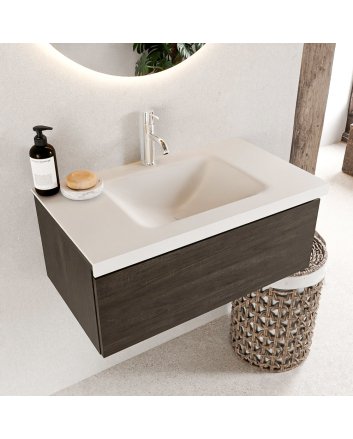 Mondiaz Bukla 80cm badmeubel modulair kleur Dark Brown met 1 lade. Wastafel Cloud midden 1 kraangat kleur Talc.