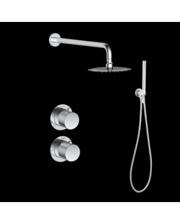 Sani DeLuxe Doucheset inbouw met box thermostaat, muurbevestiging / afwerkringen / douchekop 30 cm rond Chroom met geribbeld knop