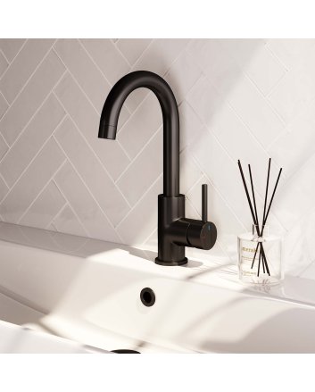 BRAUER Black Edition hoge opbouw wastafelmengkraan met draaibare ronde uitloop model A mat zwart