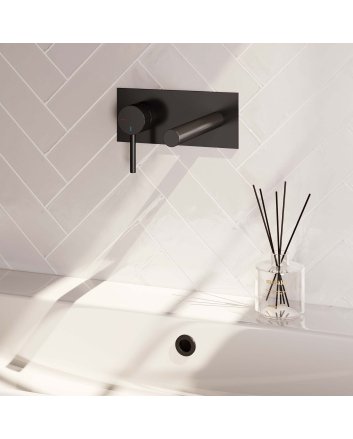 BRAUER Black Carving inbouw wastafelmengkraan met rechte uitloop en afdekplaat model A2 mat zwart