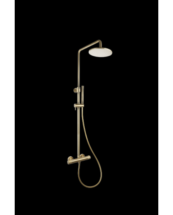Sani DeLuxe Doucheset opbouw thermostatisch (in hoogte verstelbaar) rond Goud Geborsteld met geribbeld knop