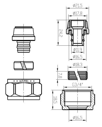 Luxe adaptor 16 x 2,0 mm Eurokonus, chroom