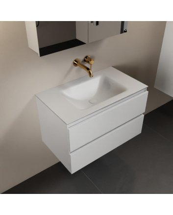 Mondiaz Aivy 80cm badmeubel Talc, wastafel Talc solid surface midden zonder kraangat met spiegelkast