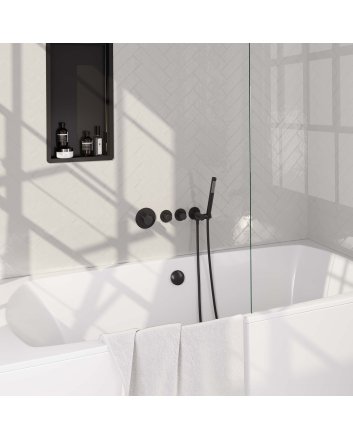 BRAUER Black Edition thermostatische inbouw badkraan SET 01 met badvulcombinatie en staaf handdouche en doucheslang en wandaansluitbocht mat zwart