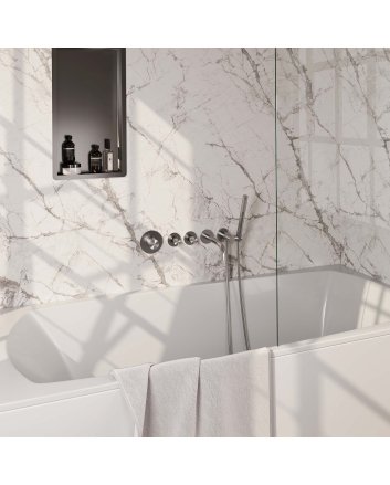 BRAUER Brushed Carving thermostatische inbouw badkraan SET 01 met uitloop en staaf handdouche en doucheslang en wandaansluitbocht RVS geborsteld PVD
