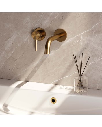 BRAUER Gold Carving inbouw wastafelmengkraan met gebogen uitloop en rozetten model A2 goud geborsteld PVD