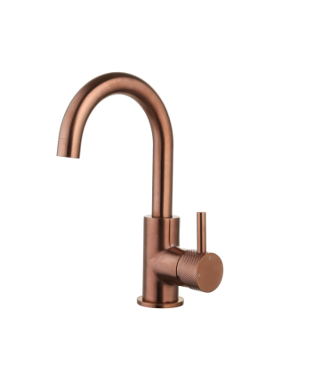 Sani DeLuxe Wastafelmengkraan opbouw Largo met draaibare uitloop Brons met geribbeld knop