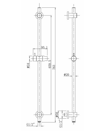 UniMatch glijstang met wateraansluiting 76,5 cm geborsteld messing