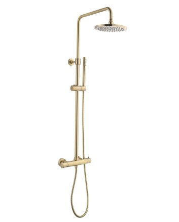 Sani DeLuxe Doucheset opbouw thermostatisch (in hoogte verstelbaar) rond Goud Geborsteld douchekop 25 cm