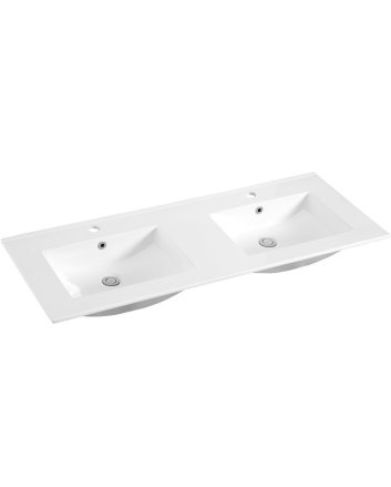 Sani DeLuxe Wastafel Keramiek Classic 120 dubbele wasbak, met twee kraangaten