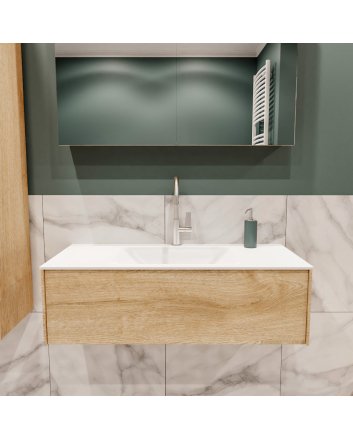 Mondiaz Lush 100 badmeubel washed oak 1 lade wastafel Cloud midden 1 kraangat