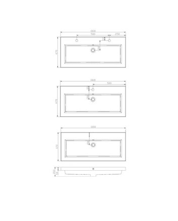 Sani DeLuxe Wastafel Trendline mineraalmarmer 100, met een kraangat