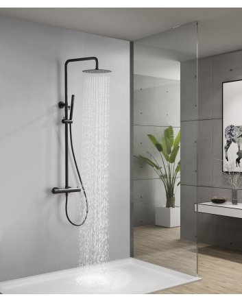 Ribbd thermostatische regendoucheset opbouw mat zwart