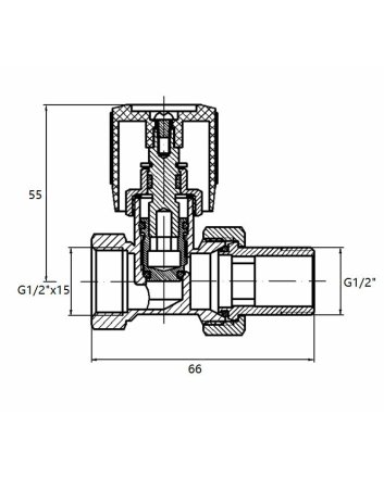 Radiatorventiel 1/2" x 15 mm inclusief adaptor, recht, vernikkeld, mat zwart