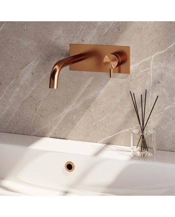 BRAUER Copper Edition inbouw wastafelmengkraan met gebogen uitloop en afdekplaat model B1 koper geborsteld PVD