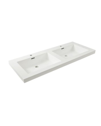Wiesbaden Vision wastafel dubbel met 2 kraangaten 120x46x5,5 cm kunstmarmer glans wit