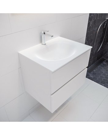 Mondiaz Vica 60cm badmeubel talc 2 lades wastafel Moon midden met 1 kraangat