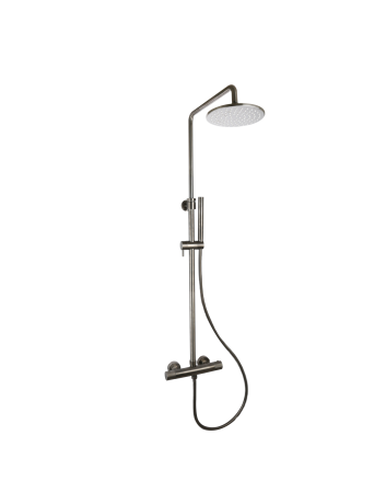 Sani DeLuxe Doucheset opbouw thermostatisch (in hoogte verstelbaar) rond Gun Metal met geribbeld knop