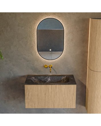Mondiaz Kurve-Dlux 80cm badmeubel kleur Oak met 1 lade en 0 deuren. Wastafel Big small Midden zonder kraangat Lava.