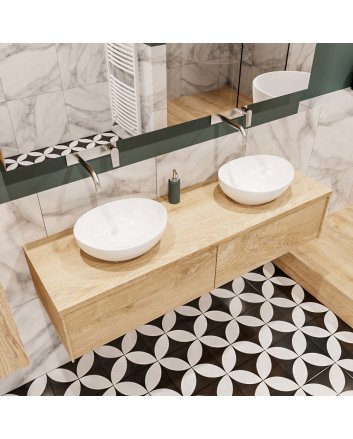 Mondiaz Lush 150 badmeubel washed oak 2 lades Barco dubbel geen kraangat