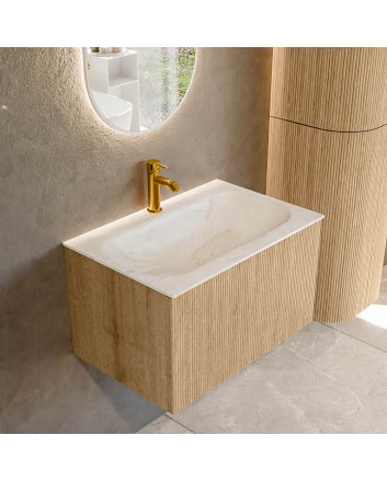 Mondiaz Kurve-Dlux 70cm badmeubel kleur Oak met 1 lade en 0 deuren. Wastafel Big small Midden 1 kraangat Ostra.