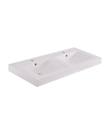 Wiesbaden Tigris wastafel dubbel met 2 kraangaten 120x46x8 cm kunstmarmer glans wit