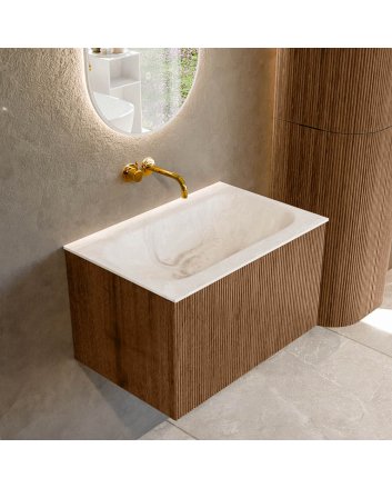 Mondiaz Kurve-Dlux 70cm badmeubel kleur Walnut met 1 lade en 0 deuren. Wastafel Big small Midden zonder kraangat Frappe.