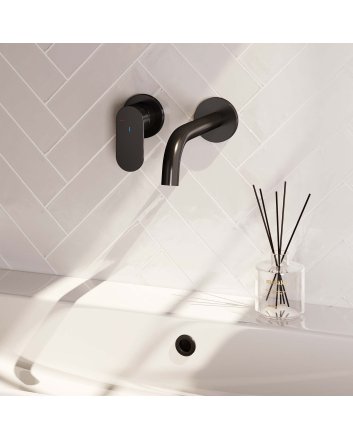BRAUER Black Edition inbouw wastafelmengkraan met gebogen uitloop en rozetten model C2 mat zwart