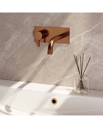 BRAUER Copper Edition inbouw wastafelmengkraan met gebogen uitloop en afdekplaat model E2 koper geborsteld PVD