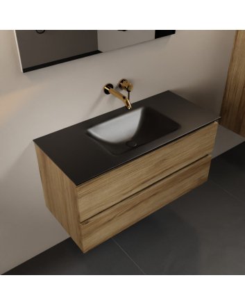 Mondiaz Aivy 100cm badmeubel Chai, wastafel Urban solid surface midden zonder kraangat met spiegel