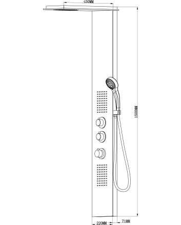 Ontario thermostatische douchekolom 150x22 cm RVS