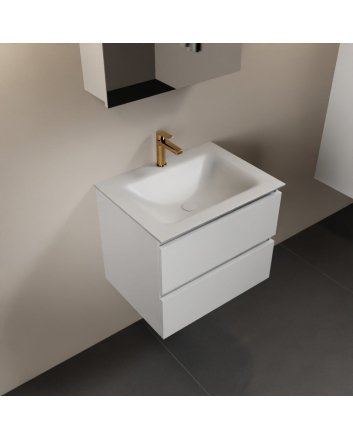 Mondiaz Aivy 60cm badmeubel Talc, wastafel Talc solid surface midden 1 kraangat met spiegelkast