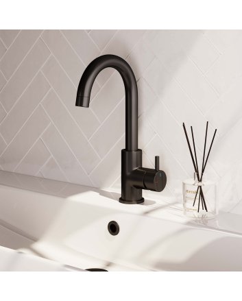 BRAUER Black Edition hoge opbouw wastafelmengkraan met draaibare ronde uitloop model B mat zwart