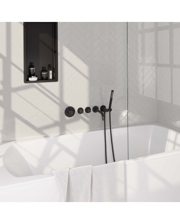 BRAUER Black Edition thermostatische inbouw badkraan SET 01 met uitloop en staaf handdouche en doucheslang en wandaansluitbocht mat zwart