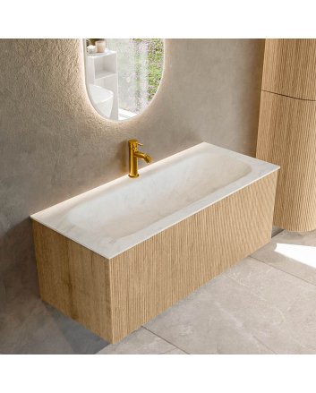 Mondiaz Kurve-Dlux 110cm badmeubel kleur Oak met 1 lade en 0 deuren. Wastafel Big medium Midden 1 kraangat Opalo.