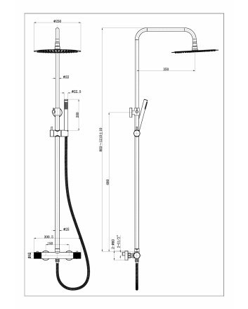 Ribbd thermostatische regendoucheset opbouw geborsteld staal