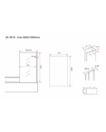 vaste badwand 800 (800-815) x 1500 mm 6mm NANO