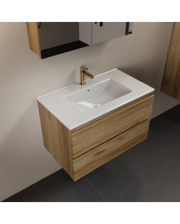 Mondiaz Aivy 80cm badmeubel Chai, wastafel glanzend wit keramiek midden 1 kraangat met spiegelkast