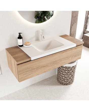 Mondiaz Bukla 120cm badmeubel onderkast kleur Washed Oak met 1 lade. Wastafel Cloud midden 1 kraangat kleur Talc.
