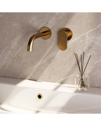 BRAUER Gold Edition inbouw wastafelmengkraan met gebogen uitloop en rozetten model C1 goud geborsteld PVD