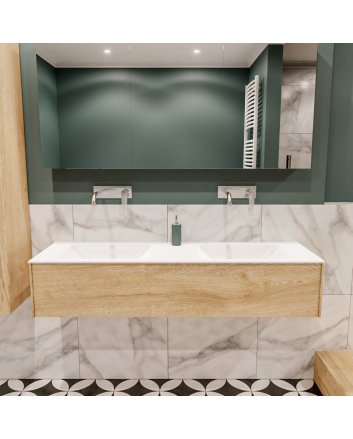 Mondiaz Lush 150 badmeubel washed oak 1 lade wastafel dubbel geen kraangat