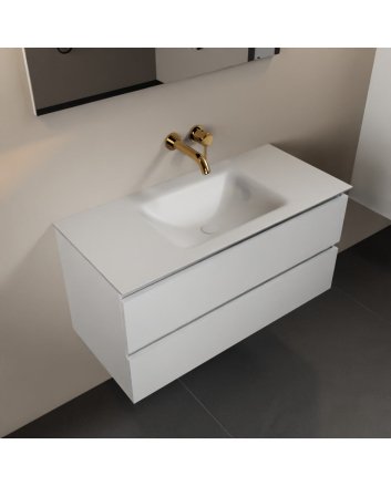 Mondiaz Aivy 100cm badmeubel Talc, wastafel Talc solid surface midden zonder kraangat