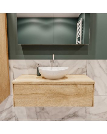 Mondiaz Lush 100 badmeubel washed oak 1 lades wastafel Barco midden 1 kraangat