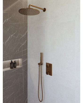Caral inbouwthermostaat compleet met hoofddouche 30 cm en staafhanddouche geborsteld brons koper