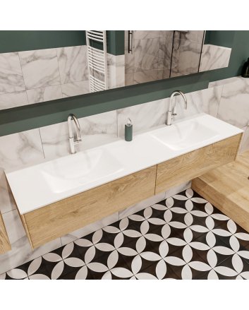 Mondiaz Lush 180 badmeubel washed oak 2 lades wastafel dubbel 2 kraangaten