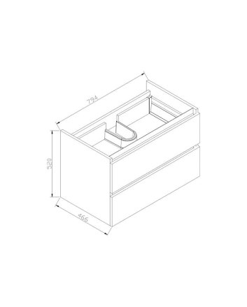 Sani DeLuxe Trendline onderkast met greeplijst aluminium 80 Hoogglans Wit
