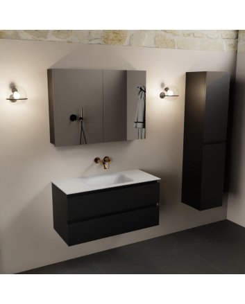 Mondiaz Aivy 100cm badmeubel Urban, wastafel Talc solid surface midden zonder kraangat met spiegelkast